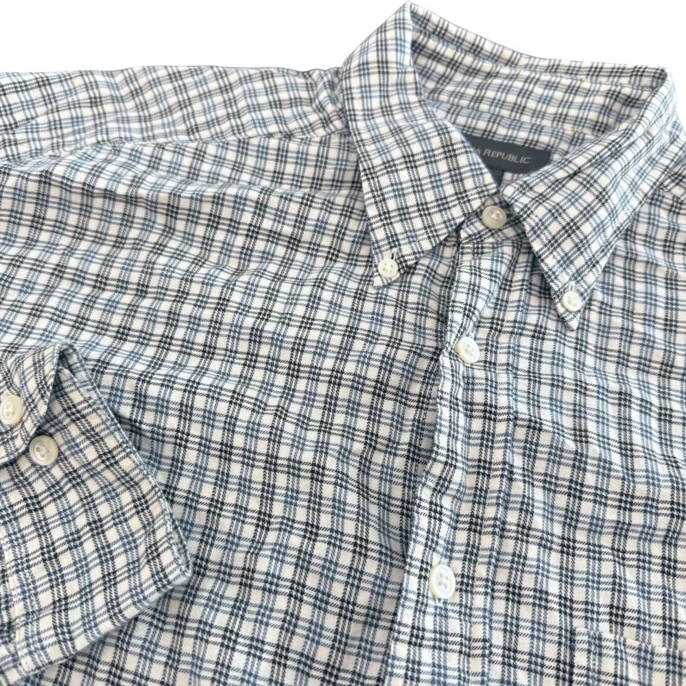 Banana Republic Mens Blue White Plaid Cotton Button Down Shirt Large Long Sleeve